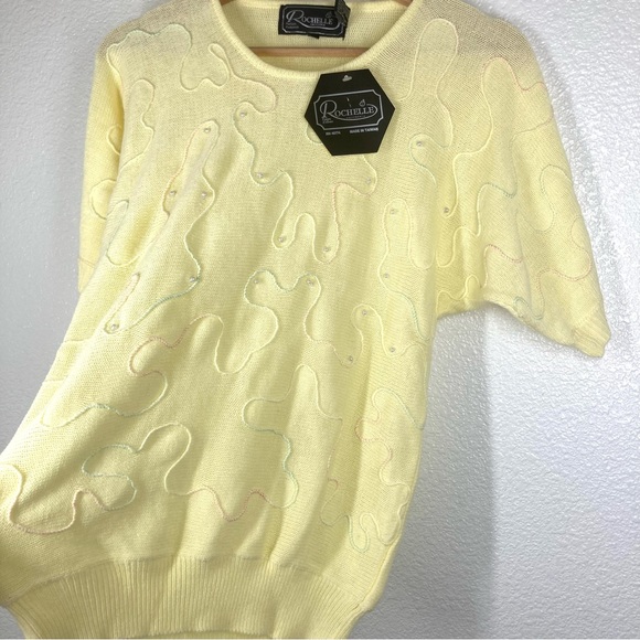 Vintage 80s Rochelle California Cottagecore Short Sleeve Sweater Small Yellow - Picture 3 of 14